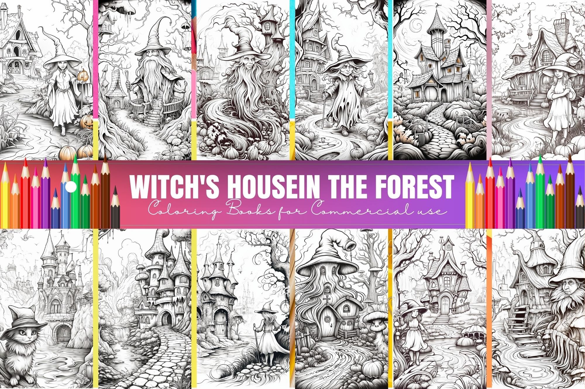 Witch House in the Forest Coloring Pages Fantasy Witch House - Etsy