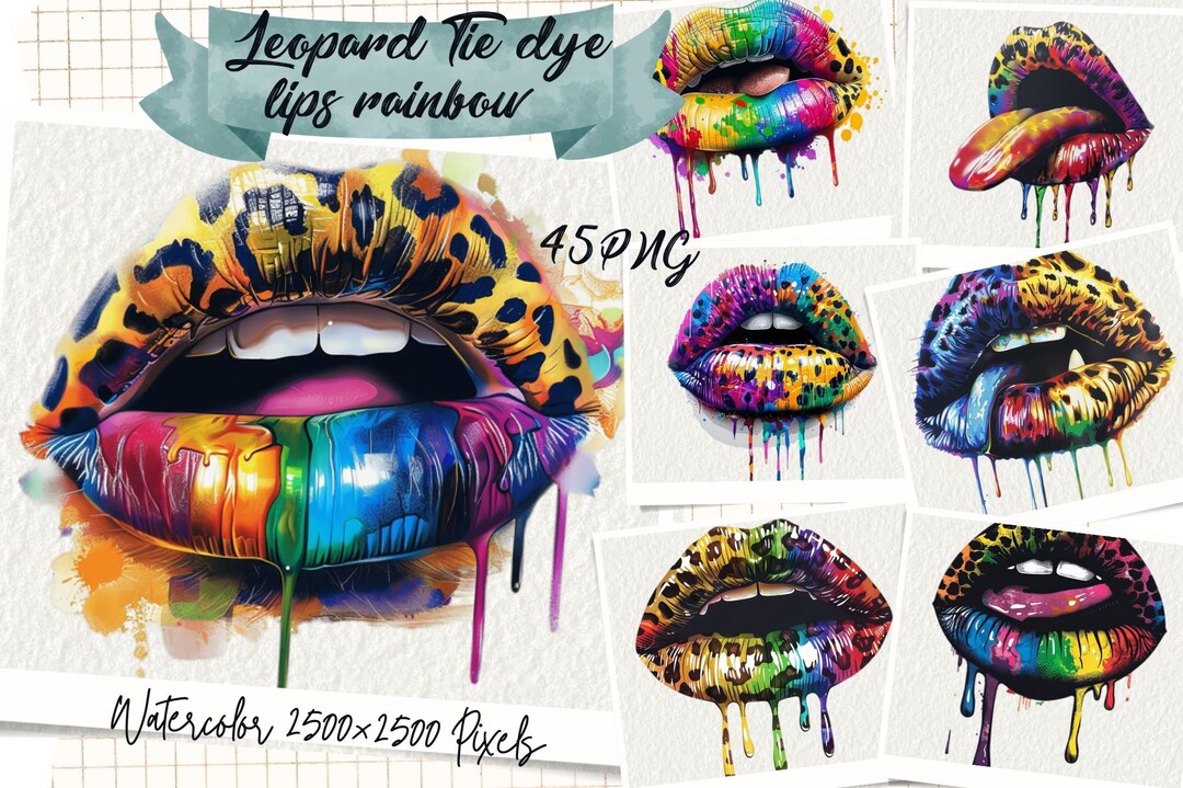 Leopard Tie Dye Lips Rainbow Clipart, Rainbow Drip Lips PNG ...
