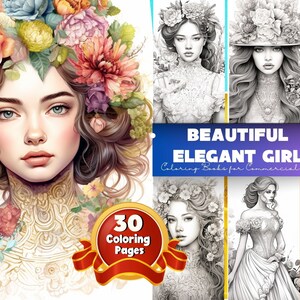 Beautiful Victorian Women and Girls Coloring Pages, Printable Adult Coloring Pages, Download Grayscale Illustration