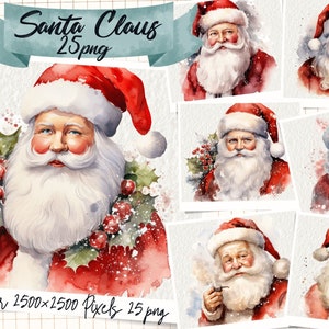 Santa Claus Watercolor Clipart, Red Santa Claus, Christmas Clipart, Winter Holiday graphic png, Xmas Noel Sublimation, Free Commercial Use