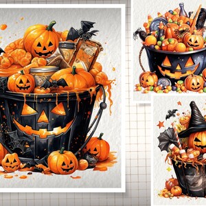 Candy Bucket Halloween Watercolor Clipart, Trick or Treat Candy Bucket ...