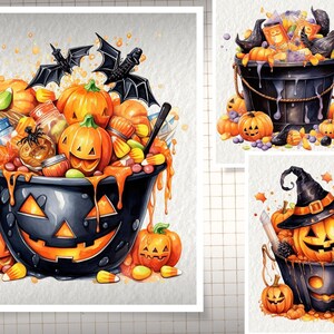 Candy Bucket Halloween Watercolor Clipart, Trick or Treat Candy Bucket ...