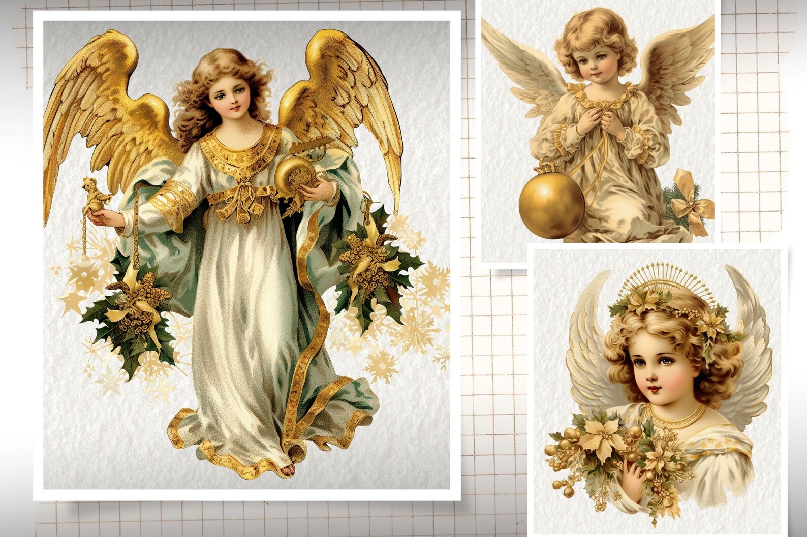 Angels Gold Victorian Clipart, Vintage Christmas Angel, Decoupage ...