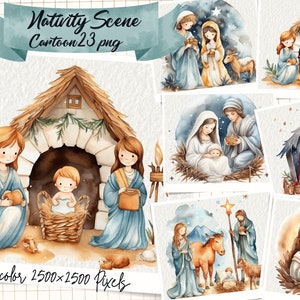 Nativity Scene Cartoon Clipart , Christmas Nativity Clipart, Oh Holy Night PNG, Jesus festive, Christmas Nativity Scene, For Commercial Use