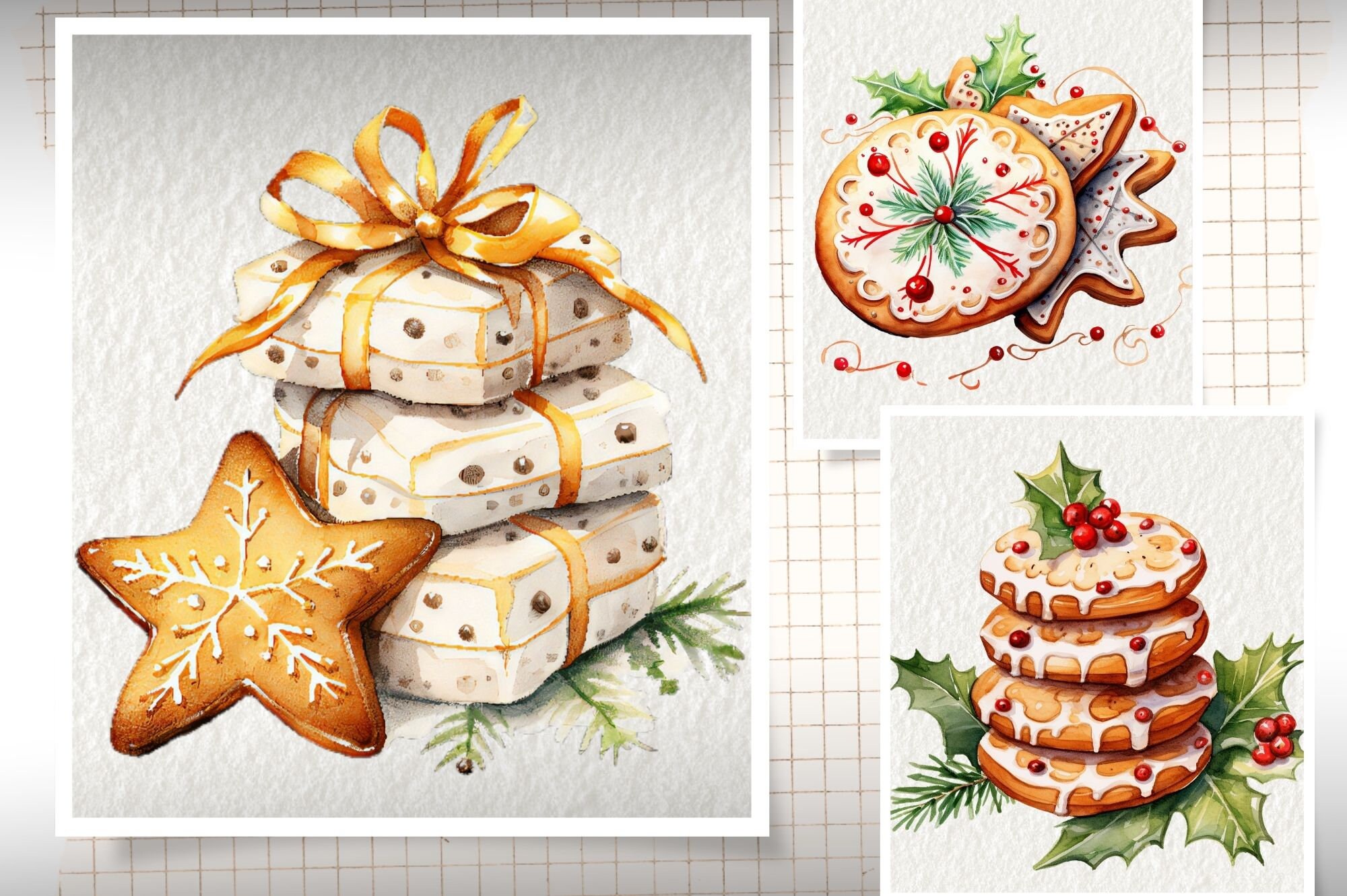 Christmas Cookies Watercolor Clipart Christmas Dessert Etsy