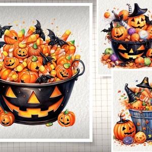 Candy Bucket Halloween Watercolor Clipart, Trick or Treat Candy Bucket ...