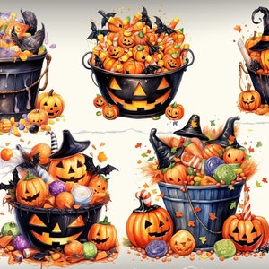 Candy Bucket Halloween Watercolor Clipart, Trick or Treat Candy Bucket ...