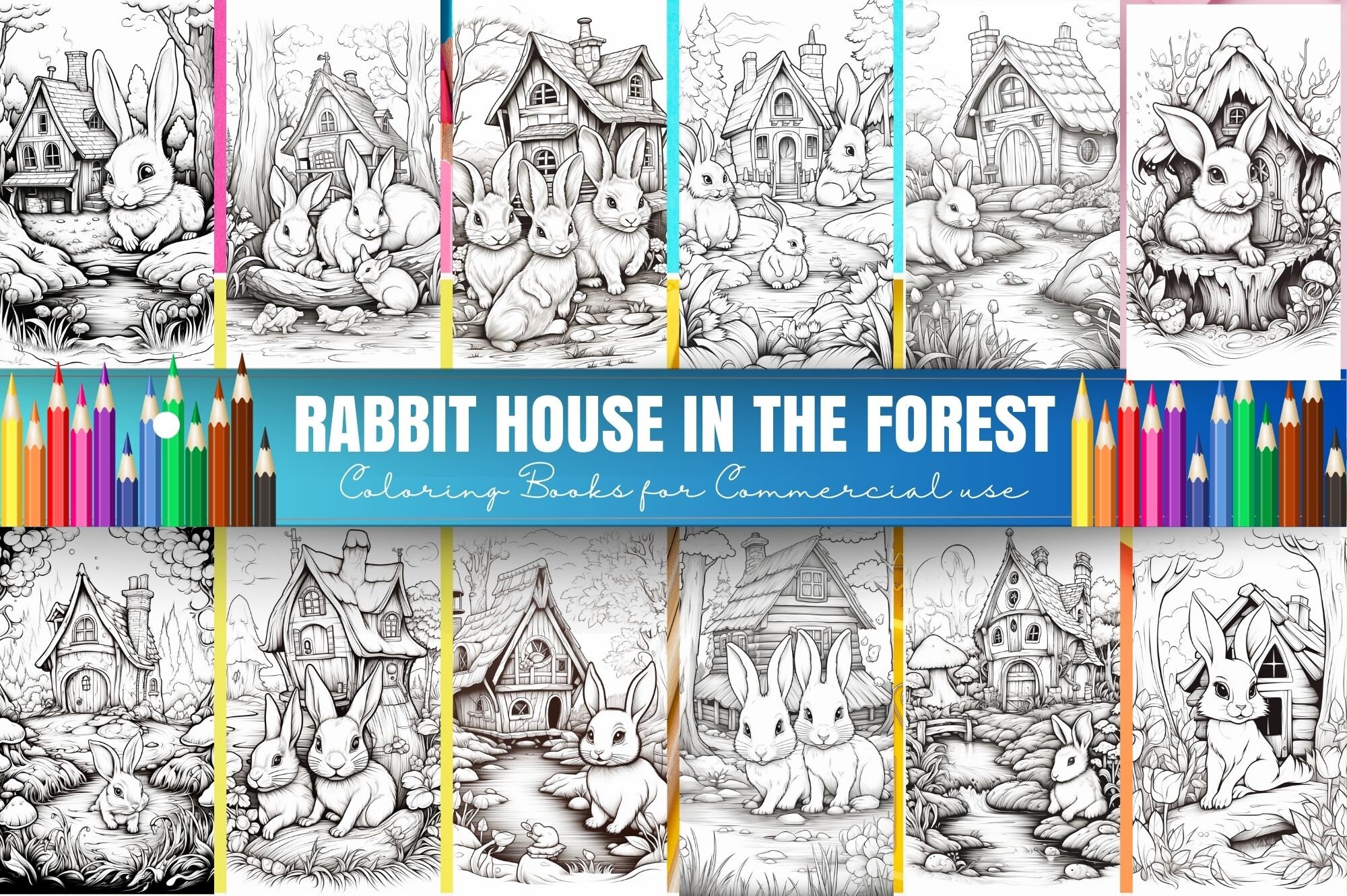 Rabbit House in the Forest Coloring Pages, Enchanting Fairy Tree Stump ...
