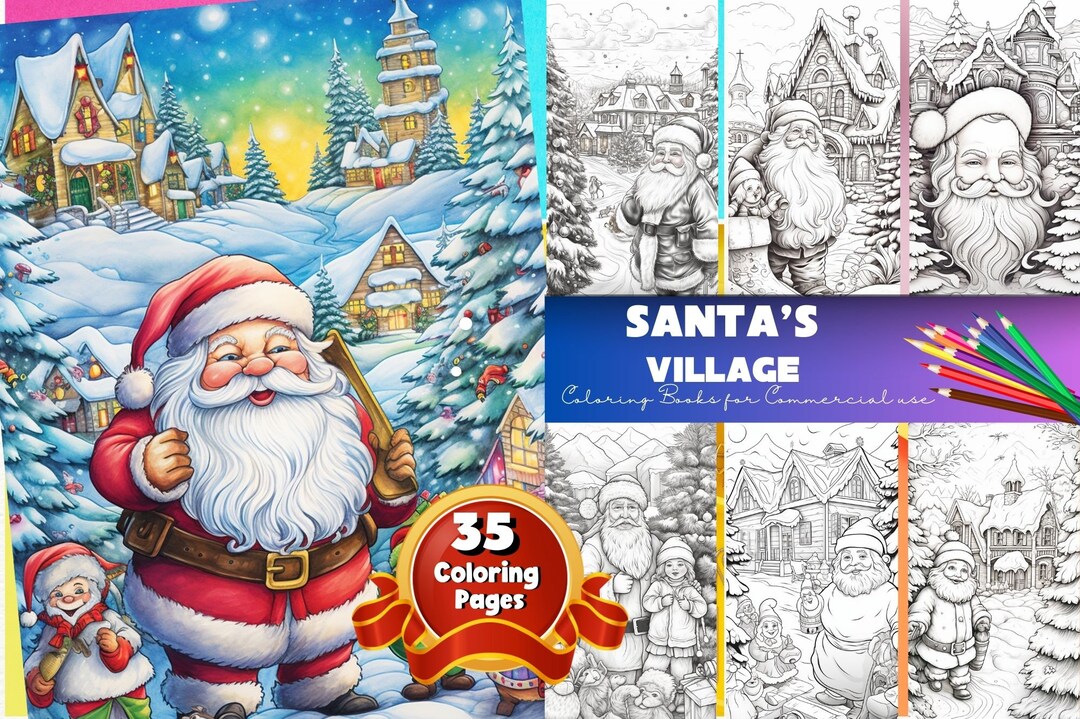 Village Santa Claus Christmas Coloring Pages, Christmas Instant ...