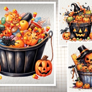 Candy Bucket Halloween Watercolor Clipart, Trick or Treat Candy Bucket ...