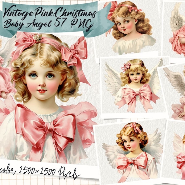 Pink Christmas Angel Digital Clipart, Watercolor Children Holiday, , Victorian, Holidays, Winter collection, Angels Watercolor Clipart