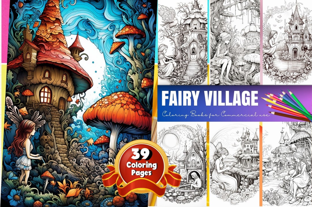 Fairy Village Coloring Pages, Mystical Fairy Homes, Coloring Book for ...