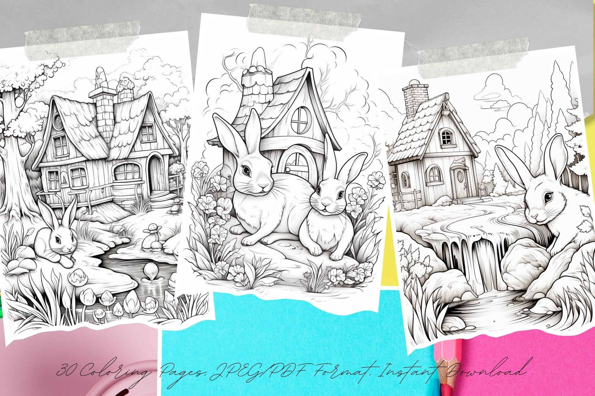 Rabbit House in the Forest Coloring Pages, Enchanting Fairy Tree Stump ...