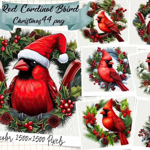 Christmas Red Cardinal Clipart PNG, Red Cardinal Watercolor clipart PNG, bird clipart, PNG, Watercolor, Commercial Use,Digital Download