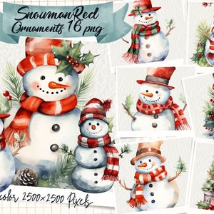 Schneemann Rot Clipart Weihnachten Buchstaben für digitalen Download Weihnachten, DIY Weihnachtshandwerk, Aquarell Weihnachten druckbare & Xmas Aufkleber