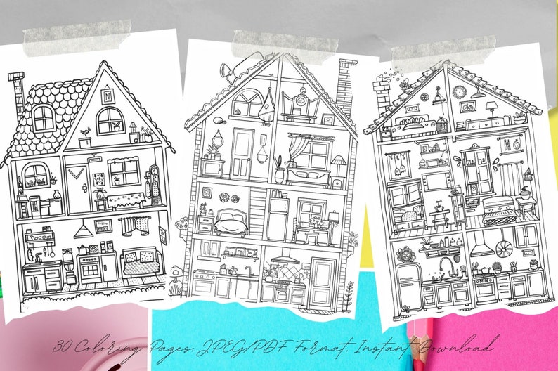 Kawaii Home Cross Section Coloring Book, Interior Design Coloring Book