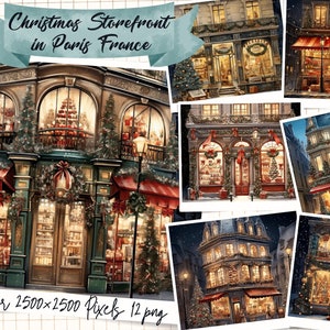 Weihnachten Schaufenster in Paris Frankreich Clipart, Scrapbooking, Kartenherstellung, druckbare Grafiken, Wandkunst, Planer-Cover, digitaler Download
