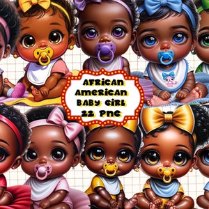 Clipart z afroamerykańską dziewczynką, Clipart z czarnym dzieckiem, Czarna płeć, Baby Shower, Zapowiedz afroamerykańskie dzieci, Zdjęcia noworodków