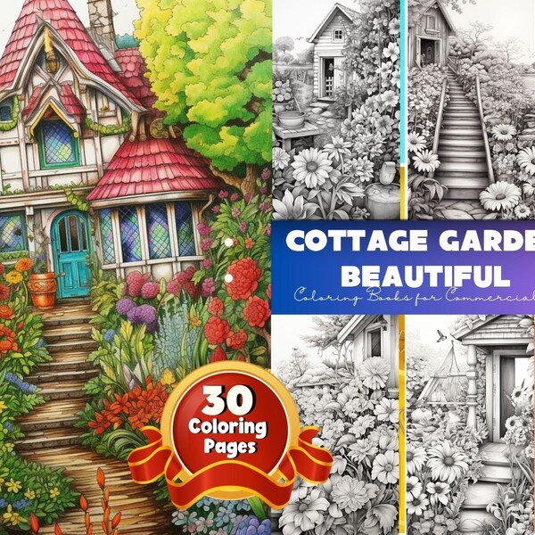 Cottage Garden Coloring Pages Etsy