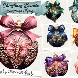 Christmas Balls clipart, Christmas Bauble Decoration png, Watercolor Christmas clipart Winter clipart, Christmas ball clipart Commercial Use
