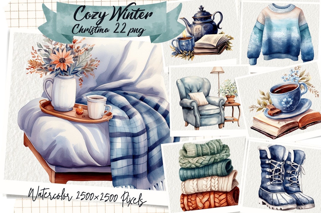 Cozy Winter Christmas Clipart, Watercolor Cozy Winter, Pretty Girl ...