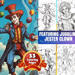 Gruseliges Clowns Malbuch, druckbares PDF, Horror Gothic Clown Cuties Malseiten, Graustufen Malbuch für Erwachsene und Kinder