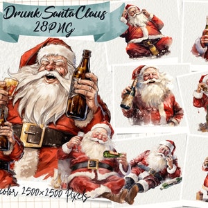 Drunk Santa Claus Clipart, Alcoholic Santa Sublimation File, Funny Santa Claus Clipart, Drunk Santa Cut File, Funny Christmas Sublimation