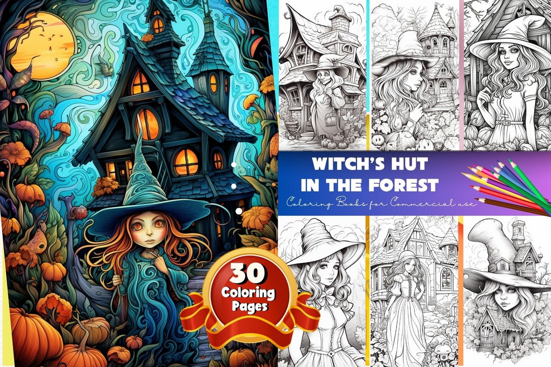 Witch's Hut in the Forest Coloring Pages, Forest Witches Coloring Pages ...