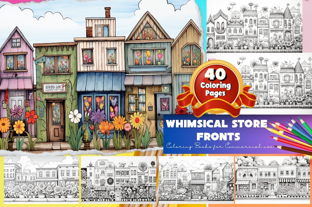 Whimsical Store Fronts Coloring, Adorable Storefront Coloring ...