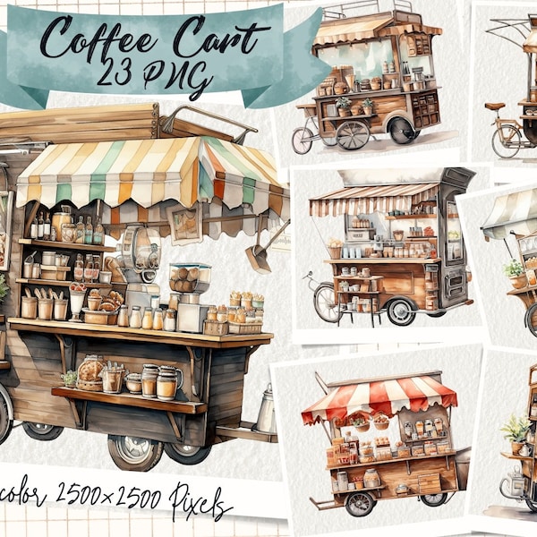 Coffee Cart Portraits Clipart, Coffee Lovers Sublimation, Instant Download, Files Card Making Craft, Book Cover Artwork, Digital Download,