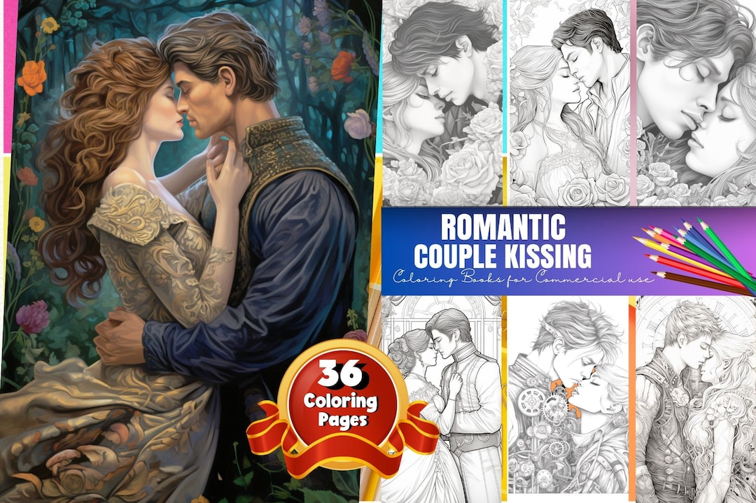 Romantic Couple Coloring Pages for Adults, Woman, Man, Love, Grayscale ...