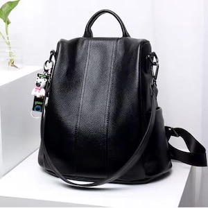 Genuine Leather Backpack for Women, Stylish School Bag with Zipper Compartments, Laptop Backpack – Back to School
