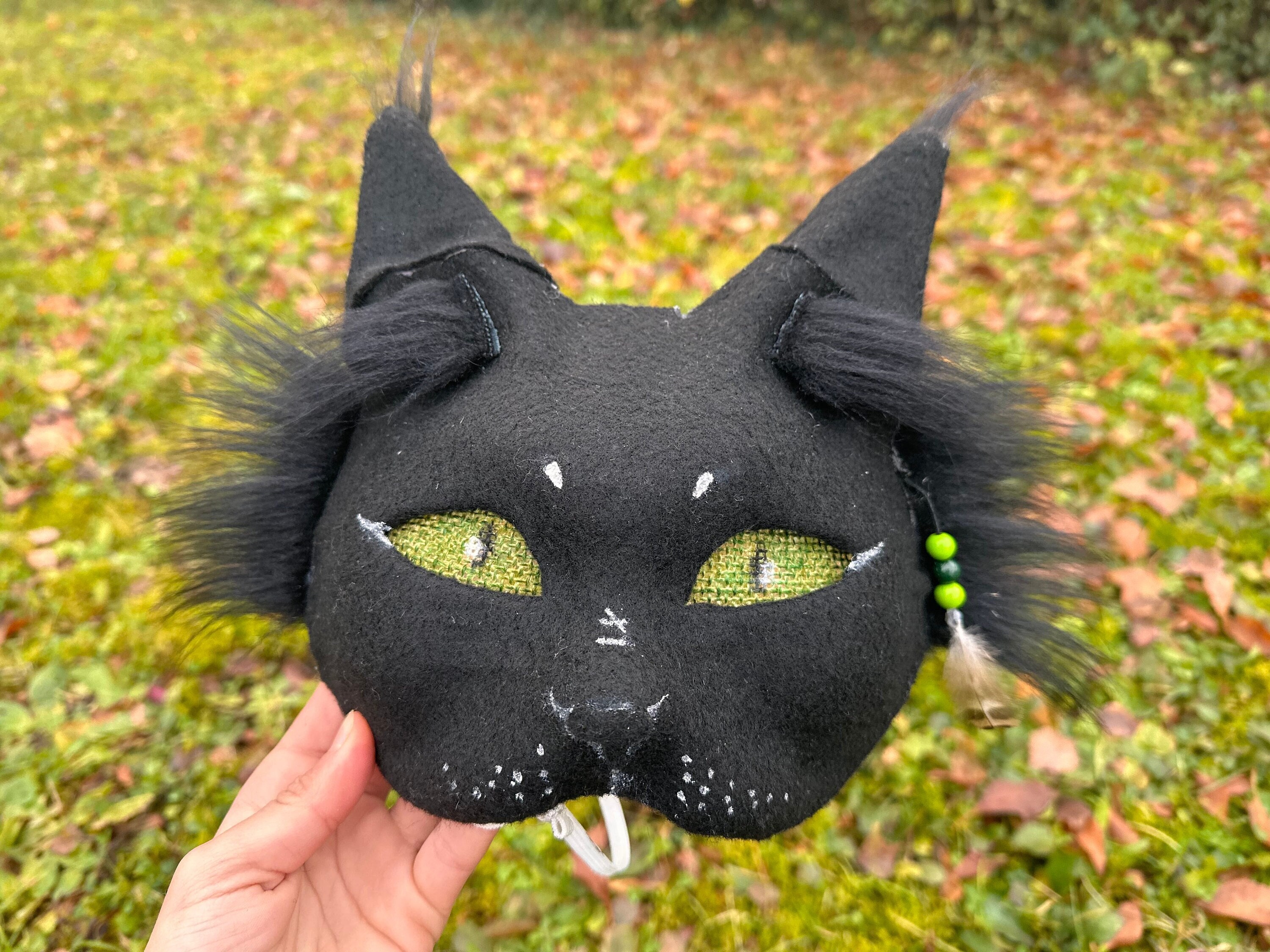 Therian Quadrobics black cat mask felted removeable eyes and accessories