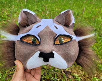 Exclusive Therian quadrobics brown cat mask felted 2 removeable eye pairs
