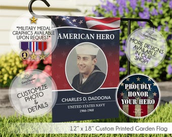 Personalized Military Memorial Garden Flag with Custom Photo - Hometown Hero Tribute
