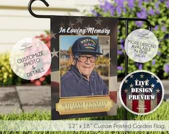 Personalized Military Memorial Garden Flag | Custom Veteran Photo Tribute | Double Sided 12x18 Hometown Hero Flag