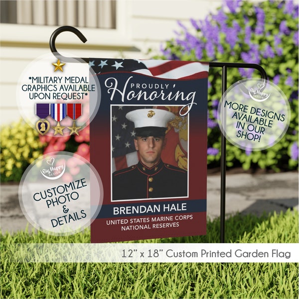 Personalized Hometown Hero Military Veteran Tribute Garden Flag | Custom Banner