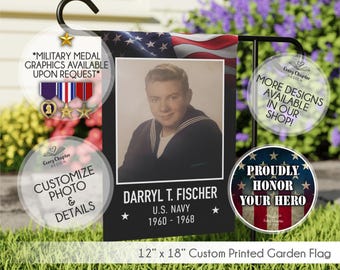 Personalized Military Garden Flag - Custom Veteran Photo Memorial