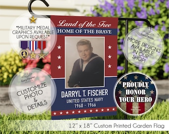 Personalized Military Veteran Photo Flag - Custom Hero Garden Tribute