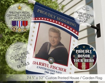 Hometown Hero House Flag - Personalized Military Photo Memorial 24x32