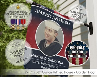 Personalized Veteran Photo House Flag - Large Military Tribute 24x32
