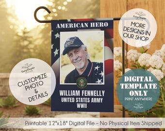 Editable Military Memorial Canva Template - DIY Veteran Tribute 12x18