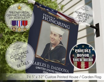 Personalized Veteran Photo House Flag - Large Military Memorial 24x32