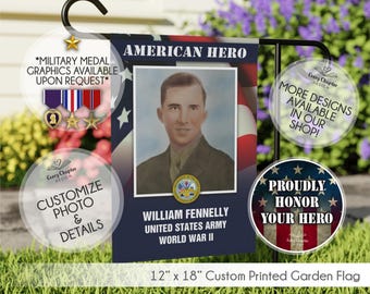 Personalized Hometown Hero Garden Flag - Custom Military Tribute Banner