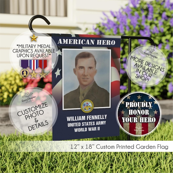 Personalized Hometown Hero Garden Flag - Custom Military Tribute Banner