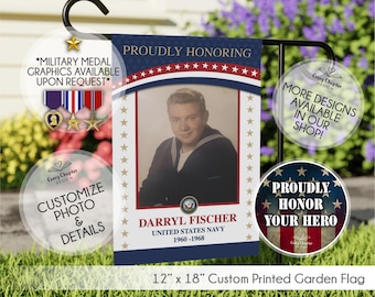 Veteran Memorial Garden Flag with Photo - Custom Military Tribute