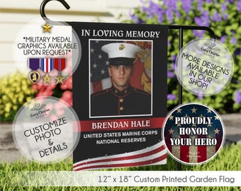 Custom Photo Military Memorial Garden Flag - Personalized Veteran Sympathy Gift