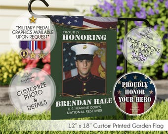 Veteran Photo Garden Flag - Personalized Military Memorial Banner