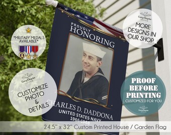 Personalized Veteran Photo House Flag - Large Military Memorial 24x32