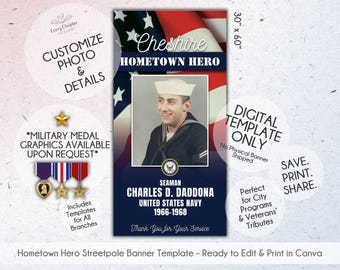 Hometown Hero Streetpole Banner Template - 30x60 Canva Design for Cities